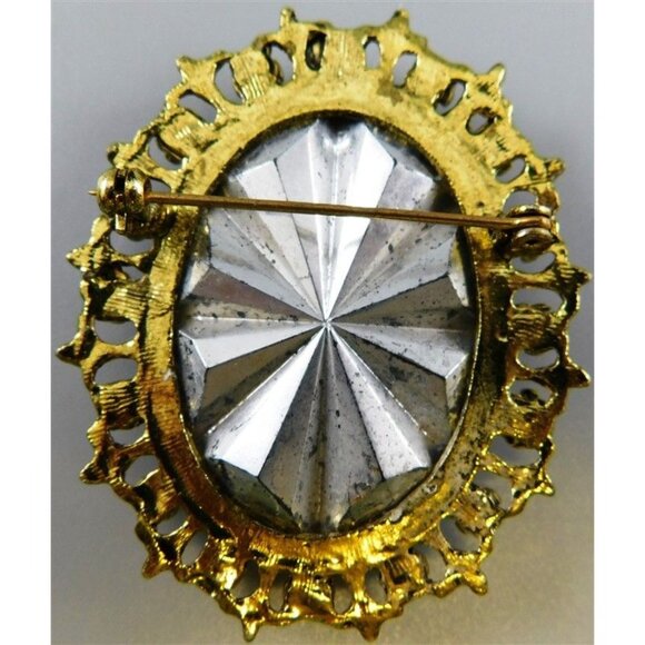 7/768 Vintage Watermelon Vitrail Glass Intaglio Brooch / Pin 2 inches - Picture 4 of 4